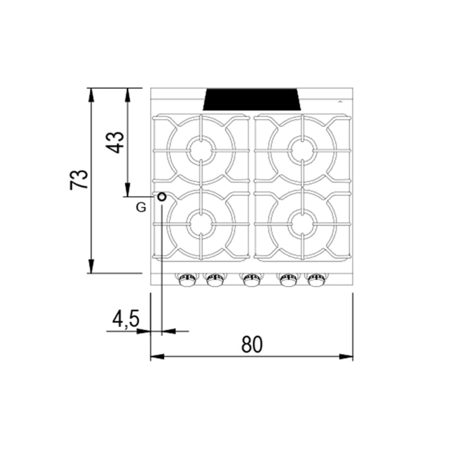 Gasherd auf statischem Gasofen | GN 2/1 | 4 Brenner B800xT730xH870