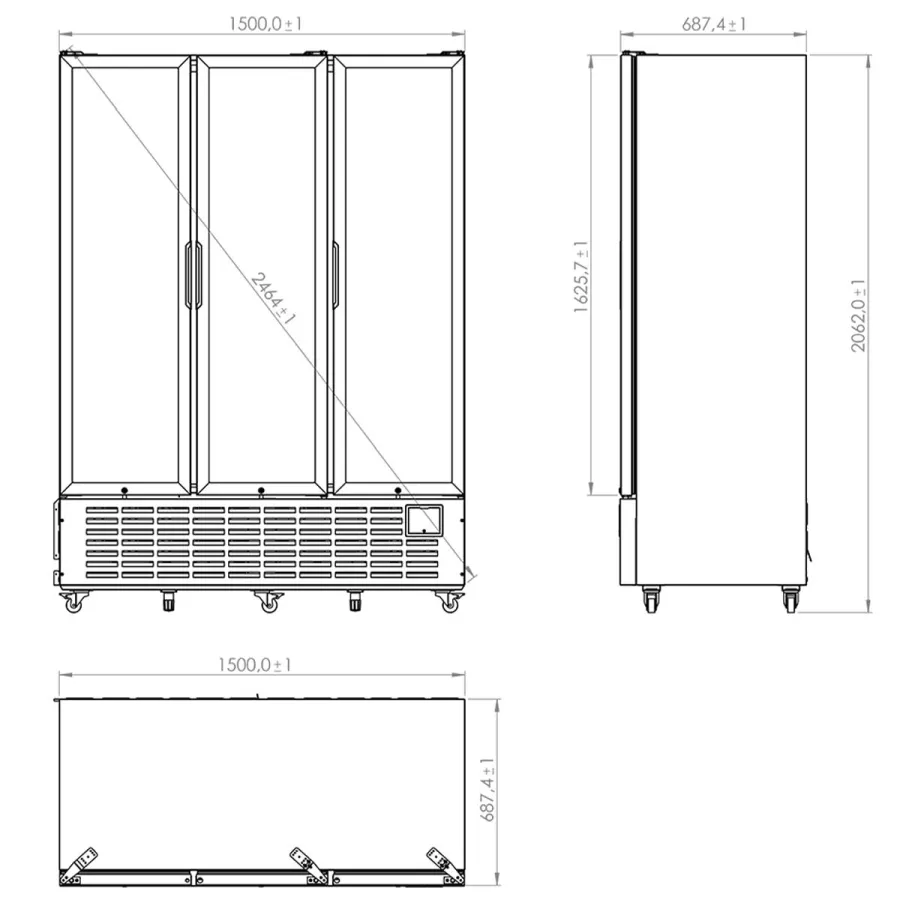 Mastro Glastürkühlschrank schwarz mit 3 Flügeltüren | 1491 Liter