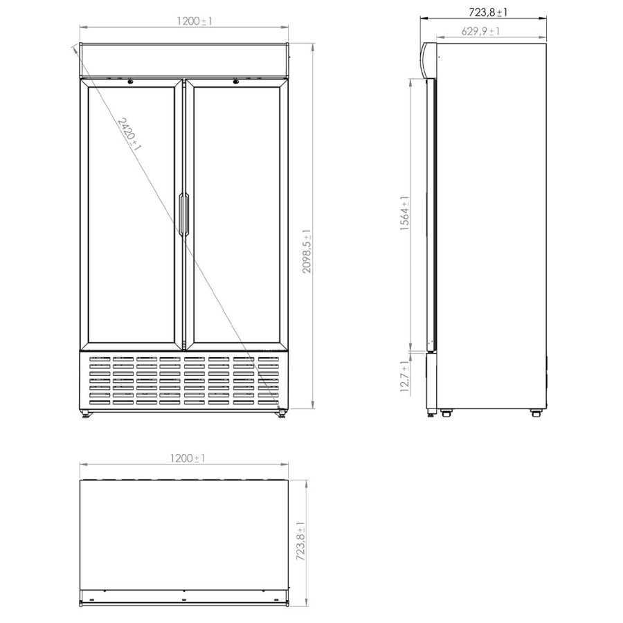 Mastro Glastürkühlschrank mit 2 Glastüren | Schwarz | 1140 Liter | Werbedisplay | 4+4 Roste | +1°/+10°C