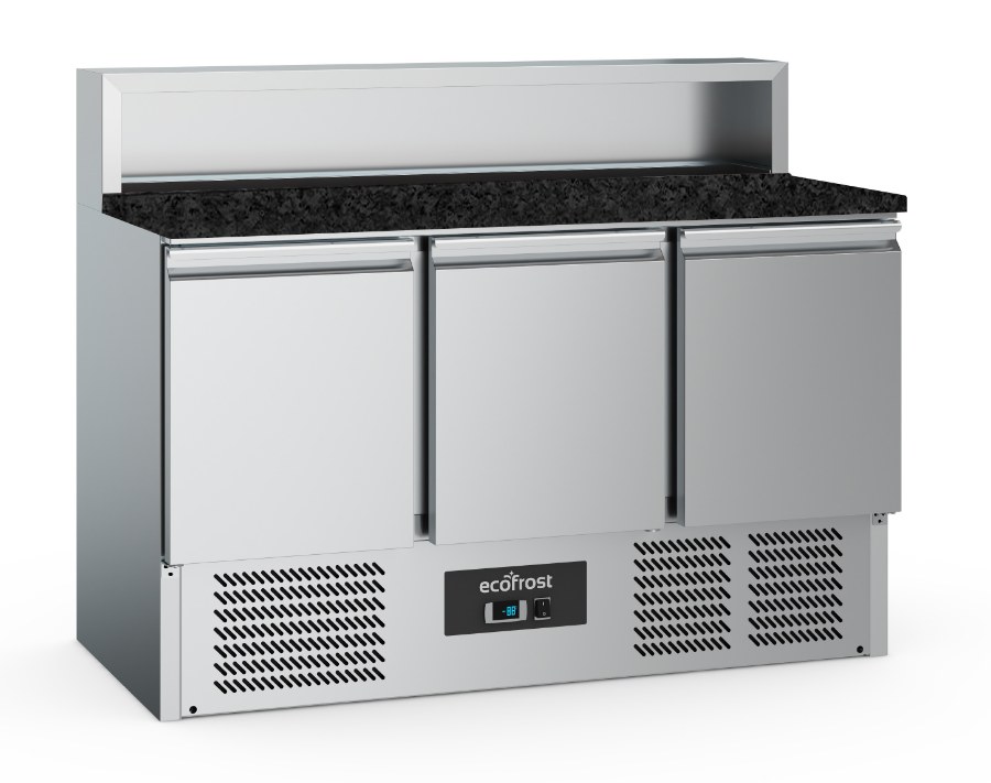 Pizzatisch 3 Türen 8X1/6Gn Behälter Schwarze Granit-Arbeitsplatte · 7950.5096