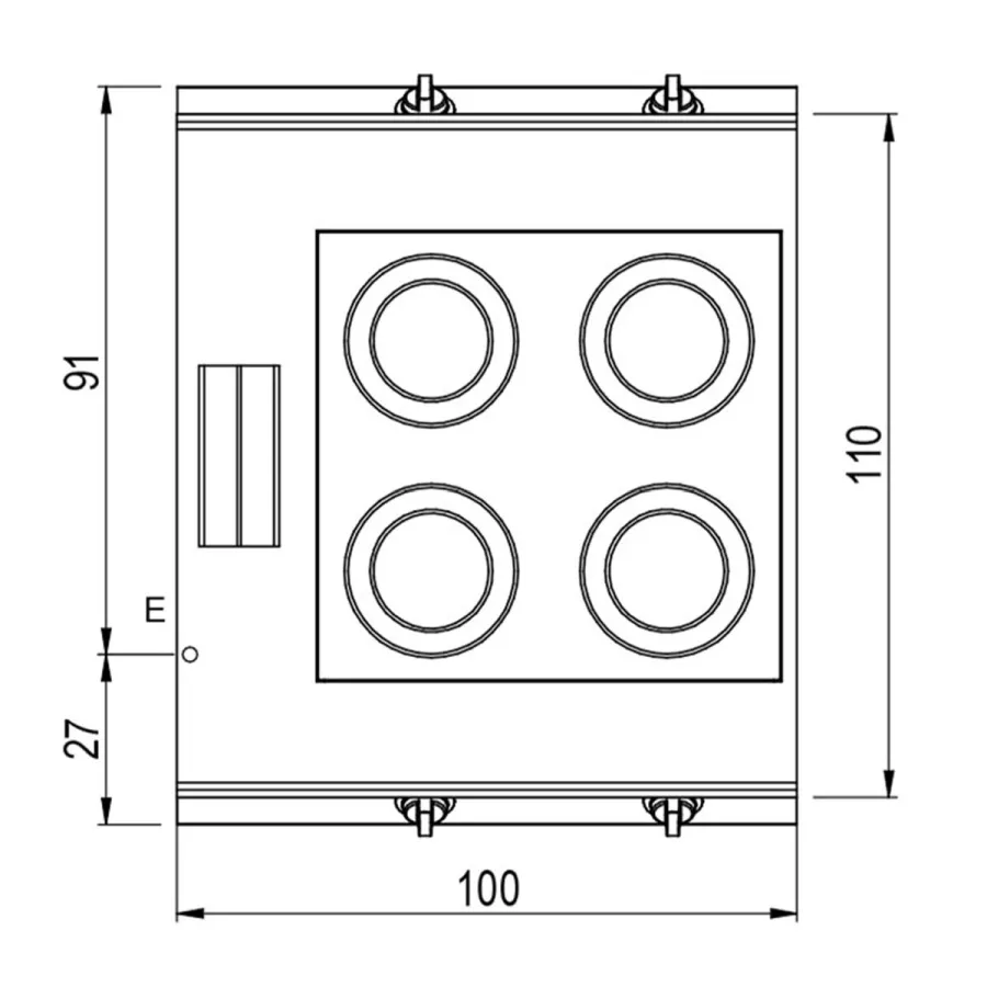 Glaskeramikkochfeld mit 4 Platten auf Unterbau mit Türen | Bedienung beidseitig B1000xT1100xH870