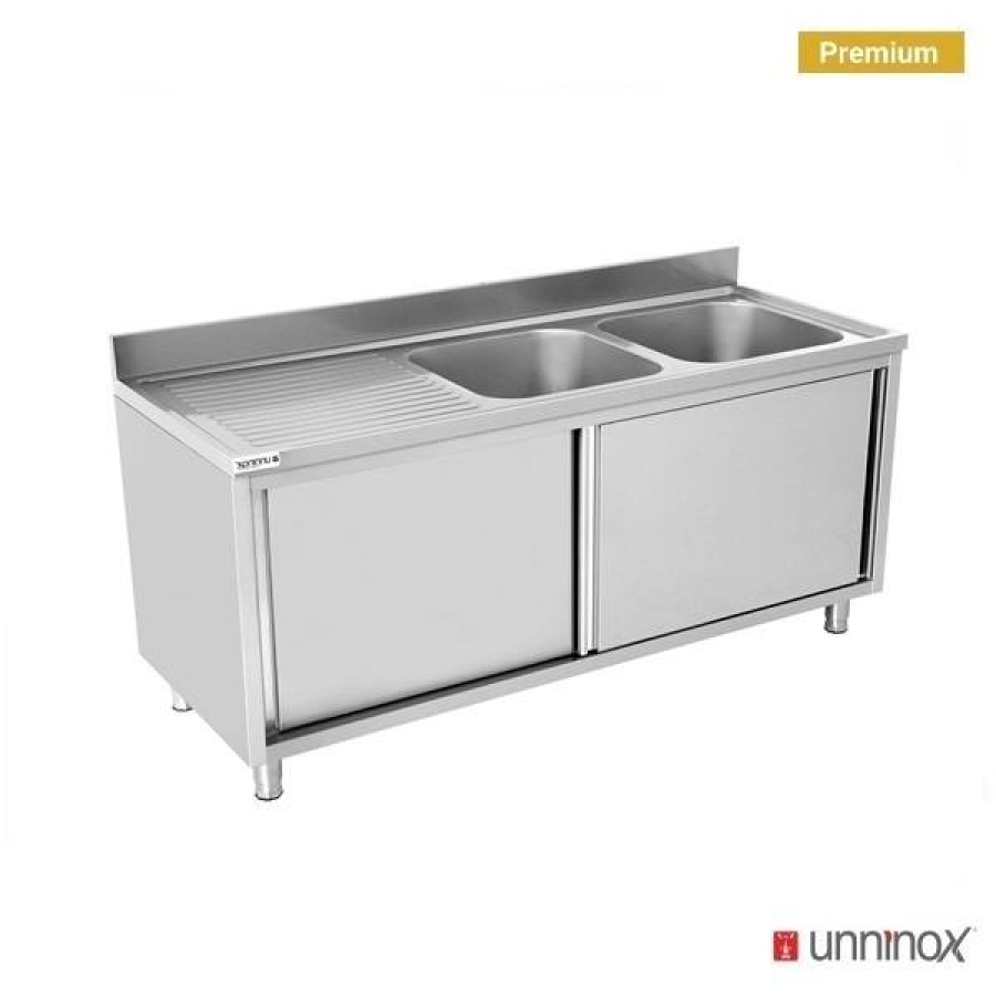 Spoelonderkast met 2 bakken 180x70x85cm rechts Gastronomie