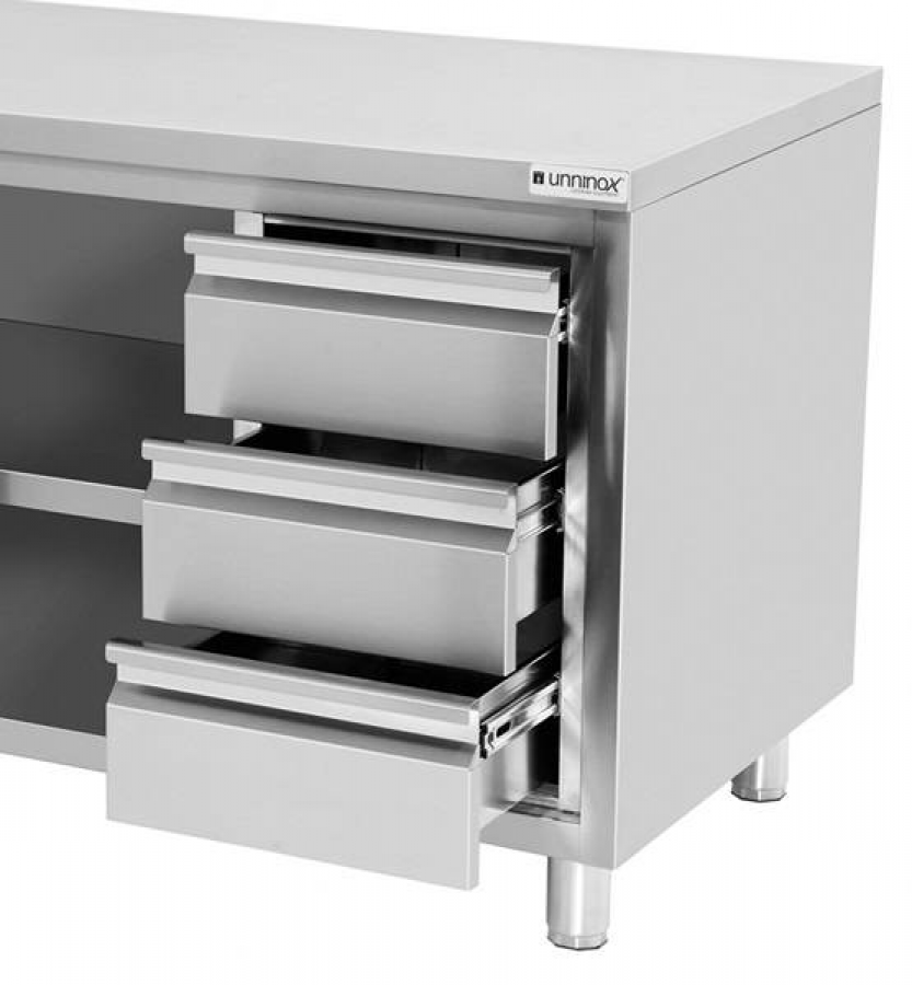 Arbeitsschrank 2000x600x850 mm mit Aufkantung, 3 Schubladen rechts