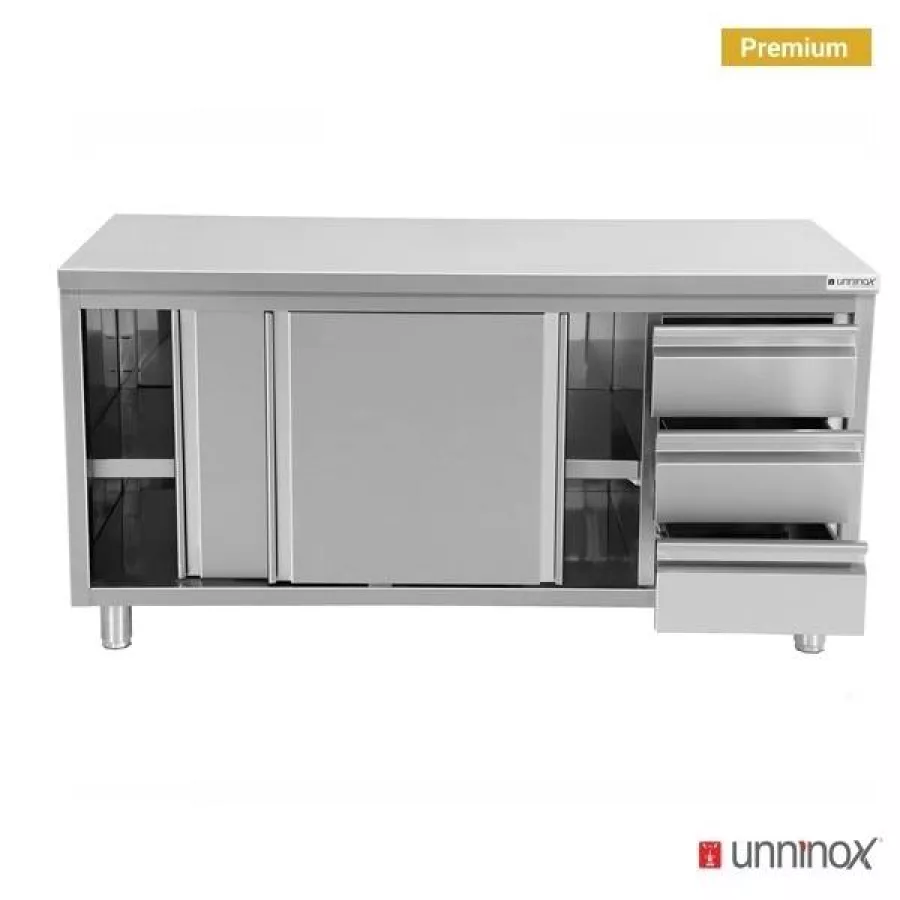 Arbeitsschrank 1800x600x850 mm mit Rückwand, 3 Schubladen rechts