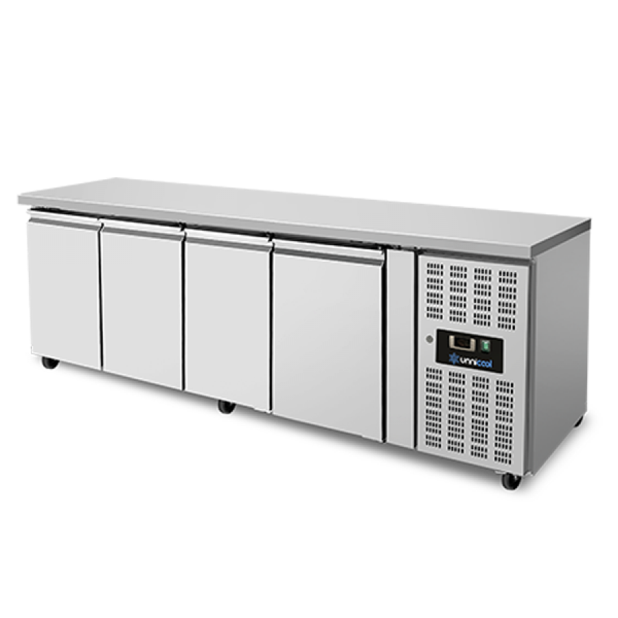 Kühltisch 4 Türen ohne Aufsatz 2230x700x850mm R290 Zwangsgekühlt