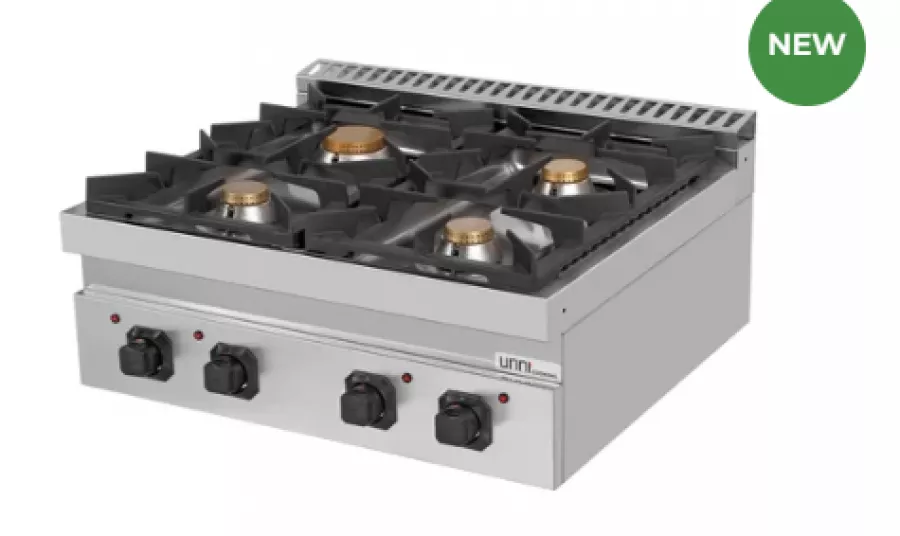 Gasherd 28,5 kW, 4 Brenner, Tischgerät, manuelle Zündung