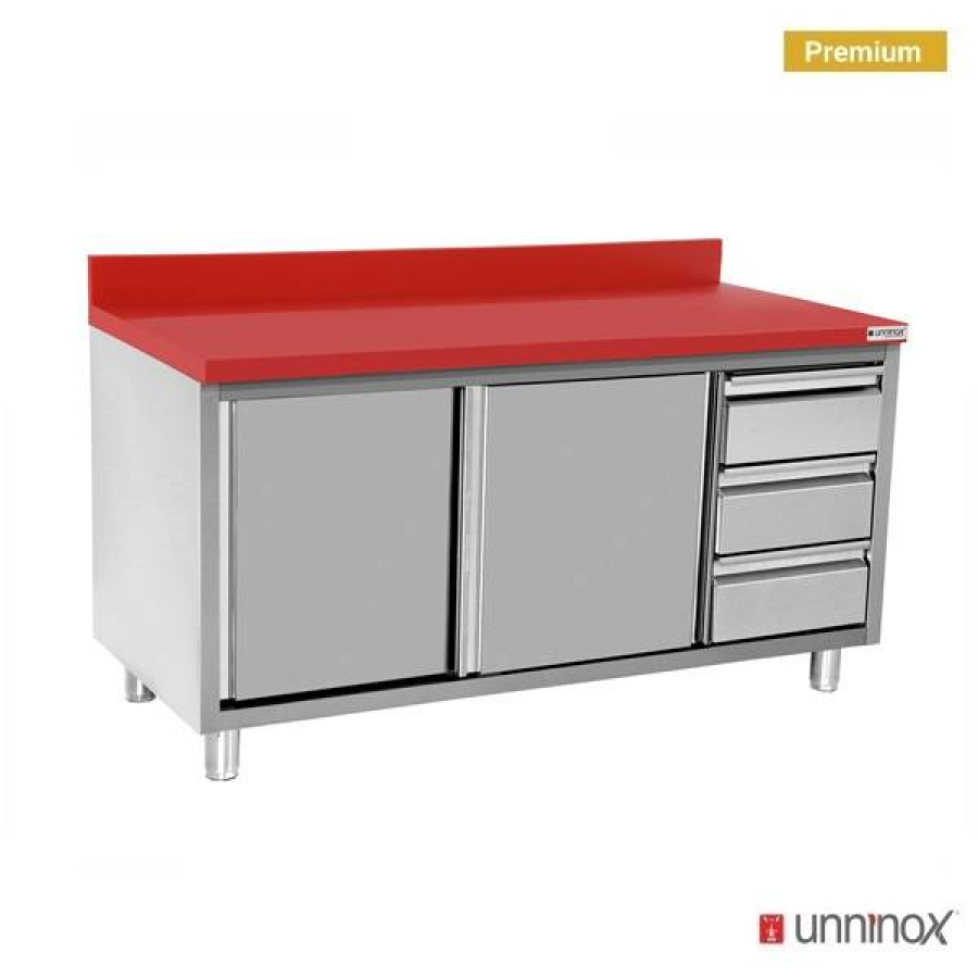 Polyethylen-Arbeitsschrank 1800x700x850mm mit Schiebetüren, 3 Schubladen