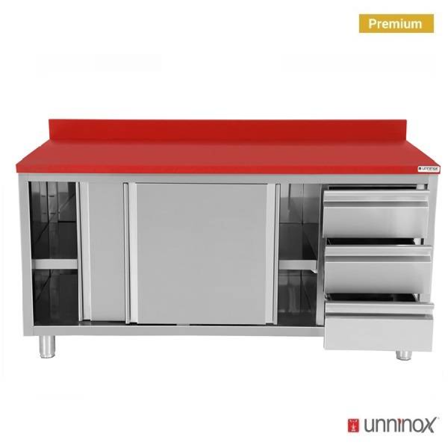 Polyethylen-Arbeitsschrank 1800x700x850mm mit Schiebetüren, 3 Schubladen