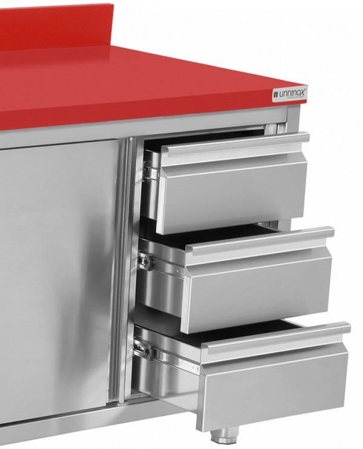 Polyethylen-Arbeitsschrank 1600x700x850mm mit Schiebetüren, 3 Schubladen rechts