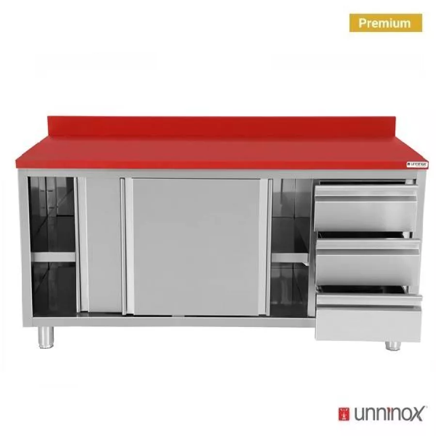 Polyethylen-Arbeitsschrank 1500x700x850mm Schiebetüren 3 Schubladen