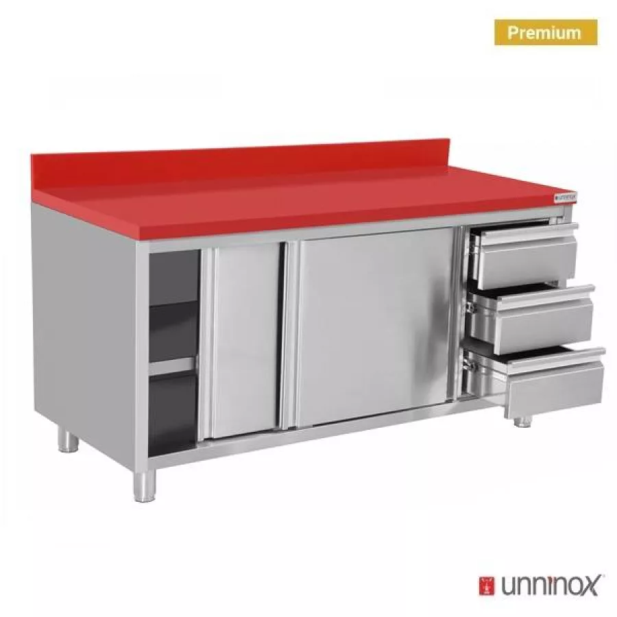 Polyethylen-Arbeitsschrank 1500x700x850mm Schiebetüren 3 Schubladen