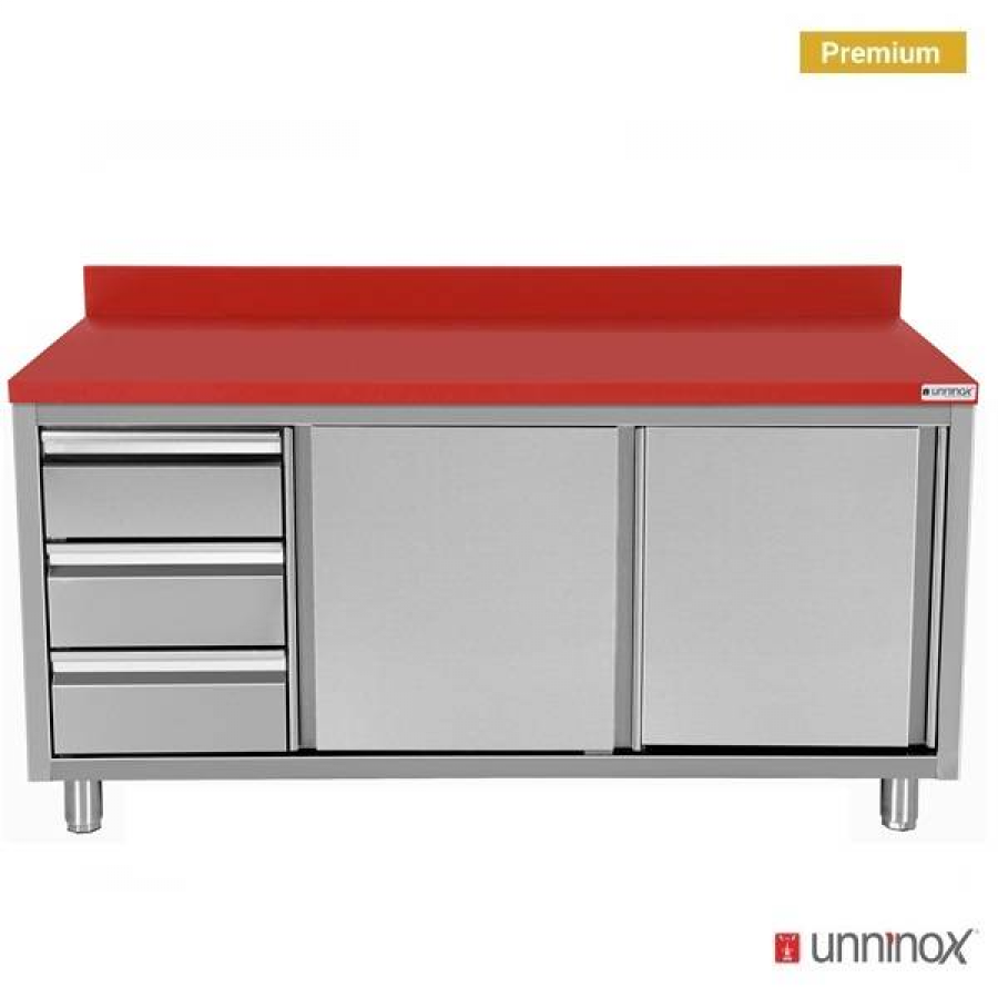 Polyethylen-Arbeitsschrank 1600x700mm mit Schiebetüren, 3 Schubladen