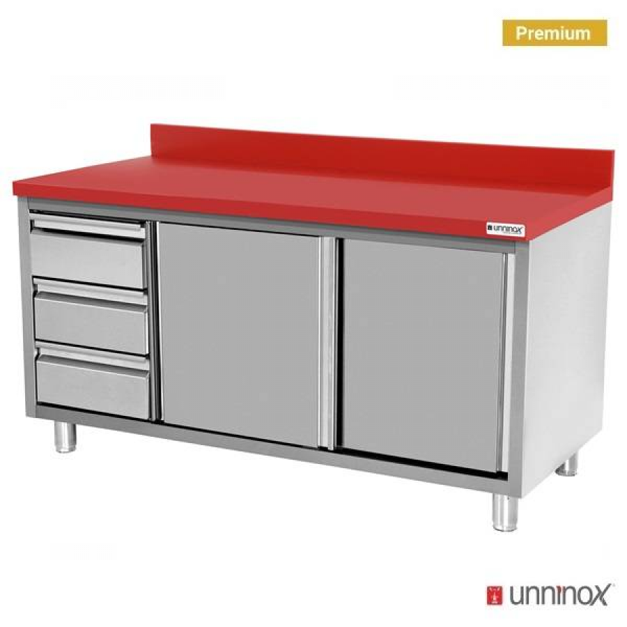 Polyethylen-Arbeitsschrank 1600x700mm mit Schiebetüren, 3 Schubladen