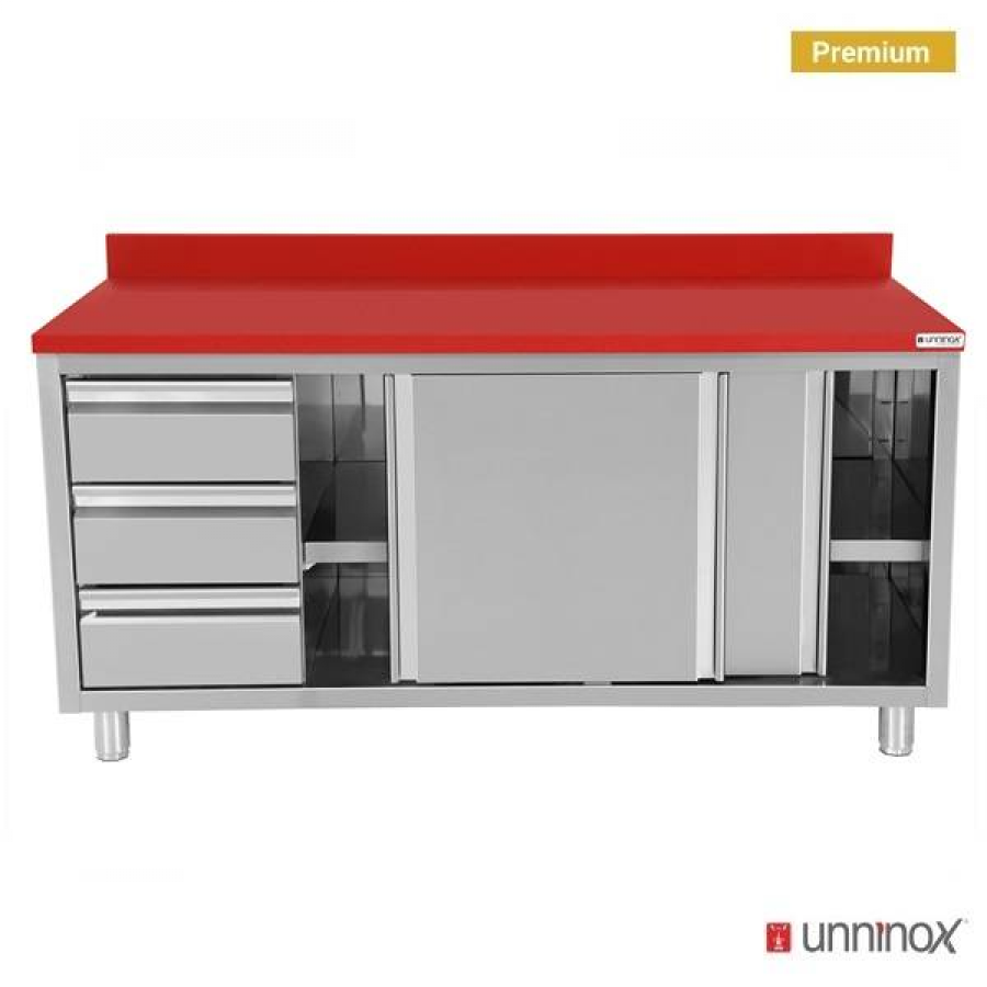 Polyethylen-Arbeitsschrank 1600x700mm mit Schiebetüren, 3 Schubladen