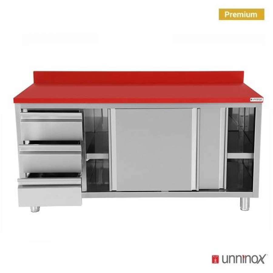 Polyethylen-Arbeitsschrank 1600x700mm mit Schiebetüren, 3 Schubladen