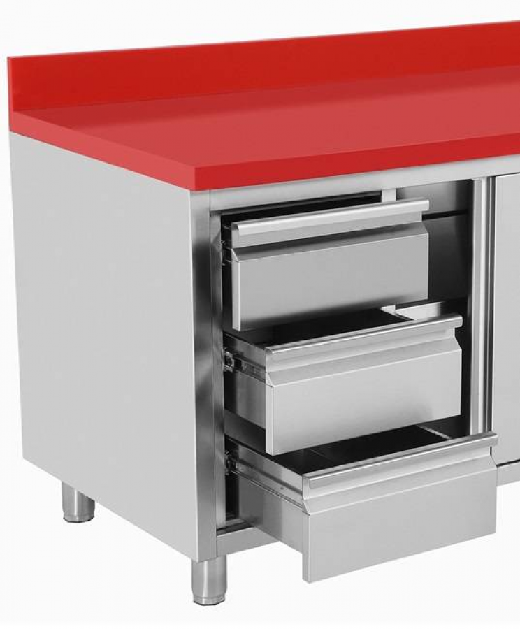 Polyethylen-Arbeitsschrank 1600x700mm mit Schiebetüren, 3 Schubladen