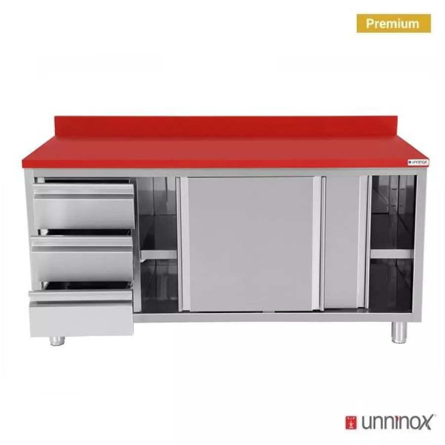 Polyethylen-Arbeitsschrank 1500x700x850mm Schiebetüren 3 Schubladen