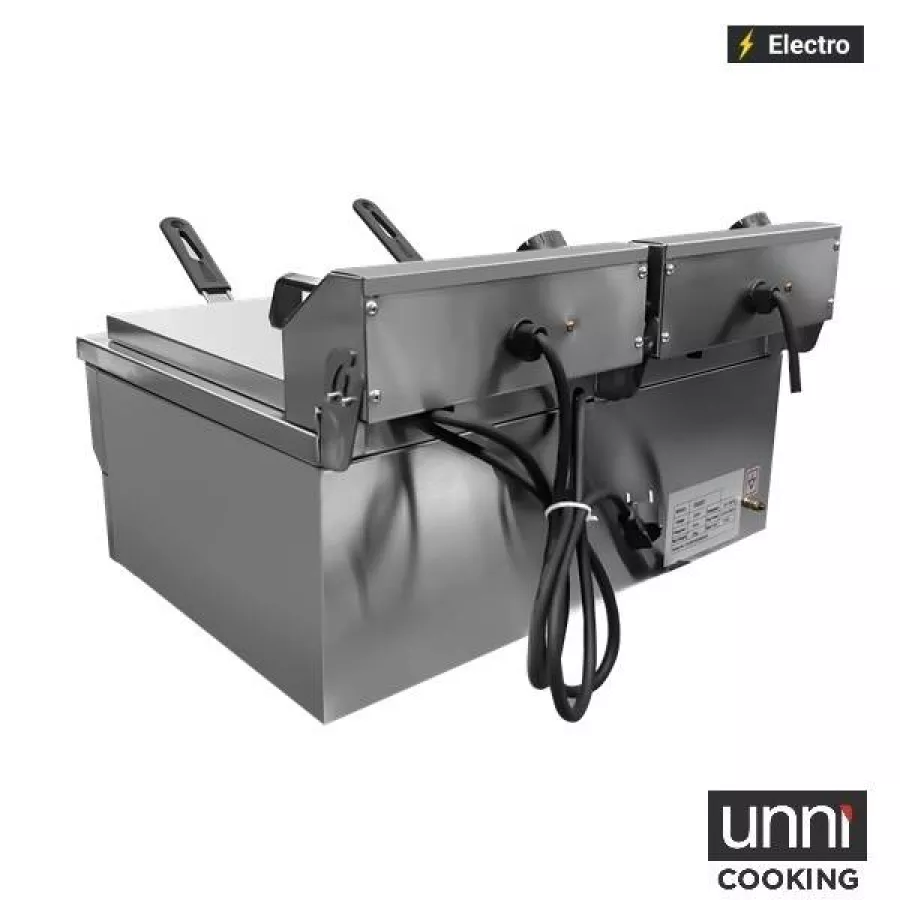 Elektrofritteuse UnniCooking 2x8L Budget – kompakt, Temperaturregelung, Ablasshahn