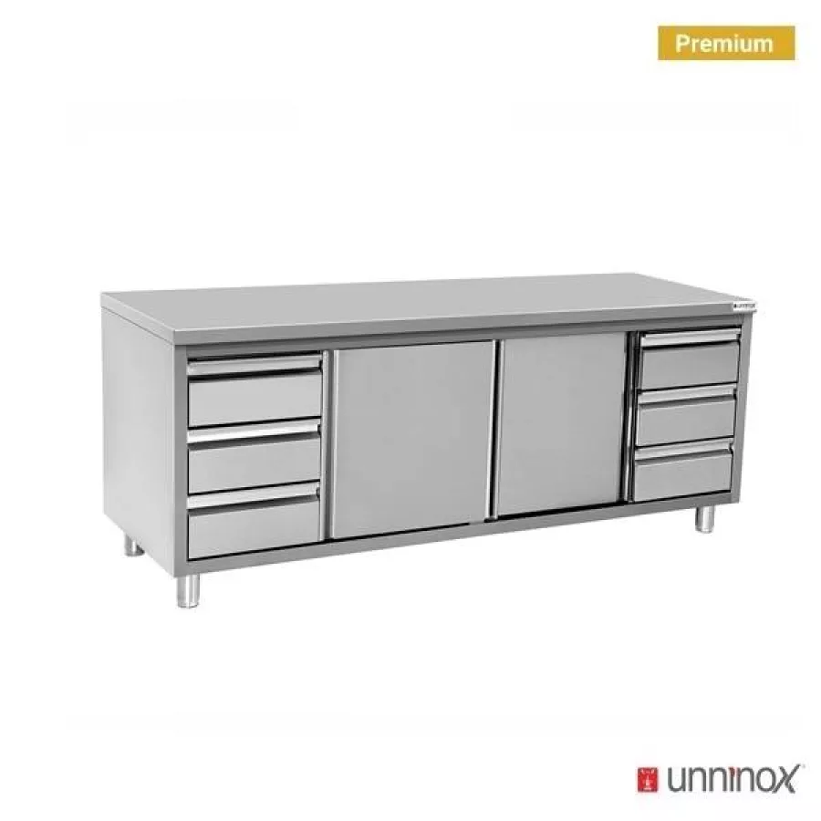 Arbeitsschrank mit Aufkantung 3+3 Schubladen 1800x700x850mm