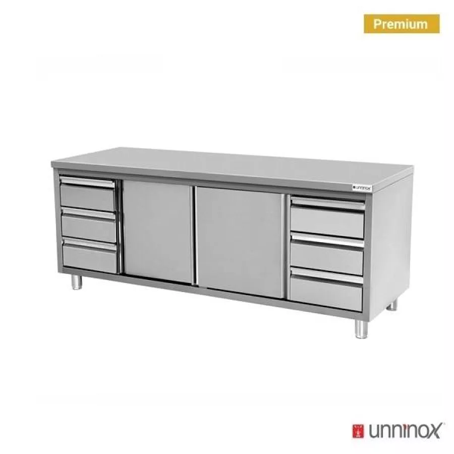 Arbeitsschrank mit Aufkantung 3+3 Schubladen 1800x700x850mm