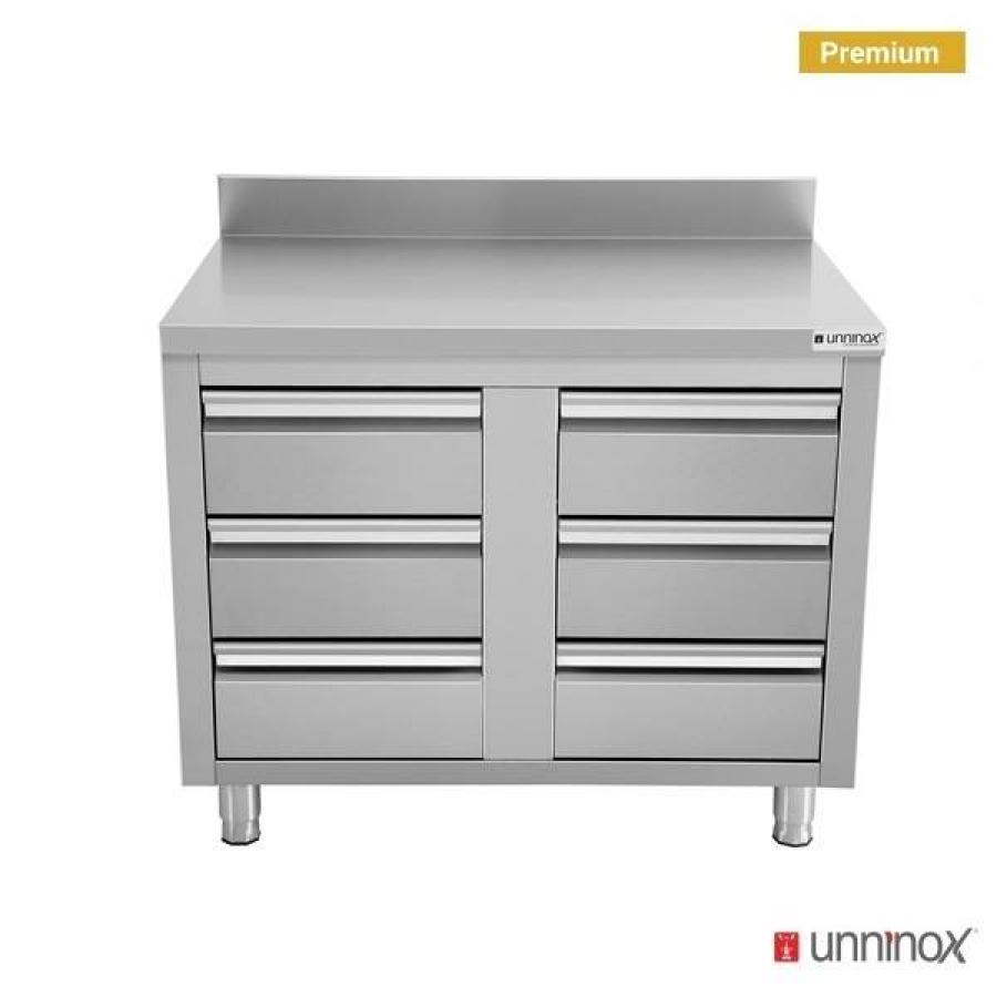 Schubladenschrank 700 Serie 6 Schubladen Edelstahl mit Aufkantung
