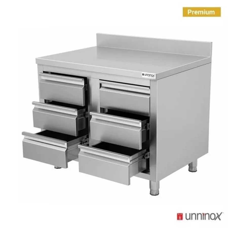 Schubladenschrank 700 Serie 6 Schubladen Edelstahl mit Aufkantung