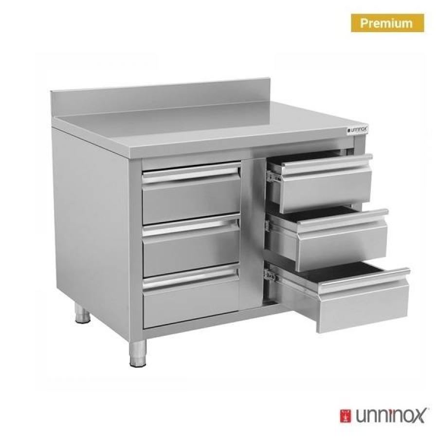 Schubladenschrank 700 Serie 6 Schubladen Edelstahl mit Aufkantung