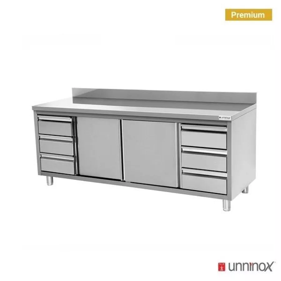 Arbeitsschrank mit Aufkantung 3+3 Schubladen 1800x700x850mm