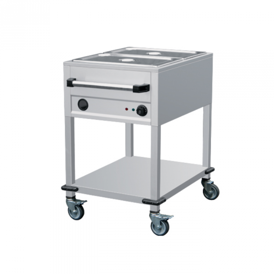 Bain-Marie Trolley 2x 1/1 GN fahrbar aus Edelstahl