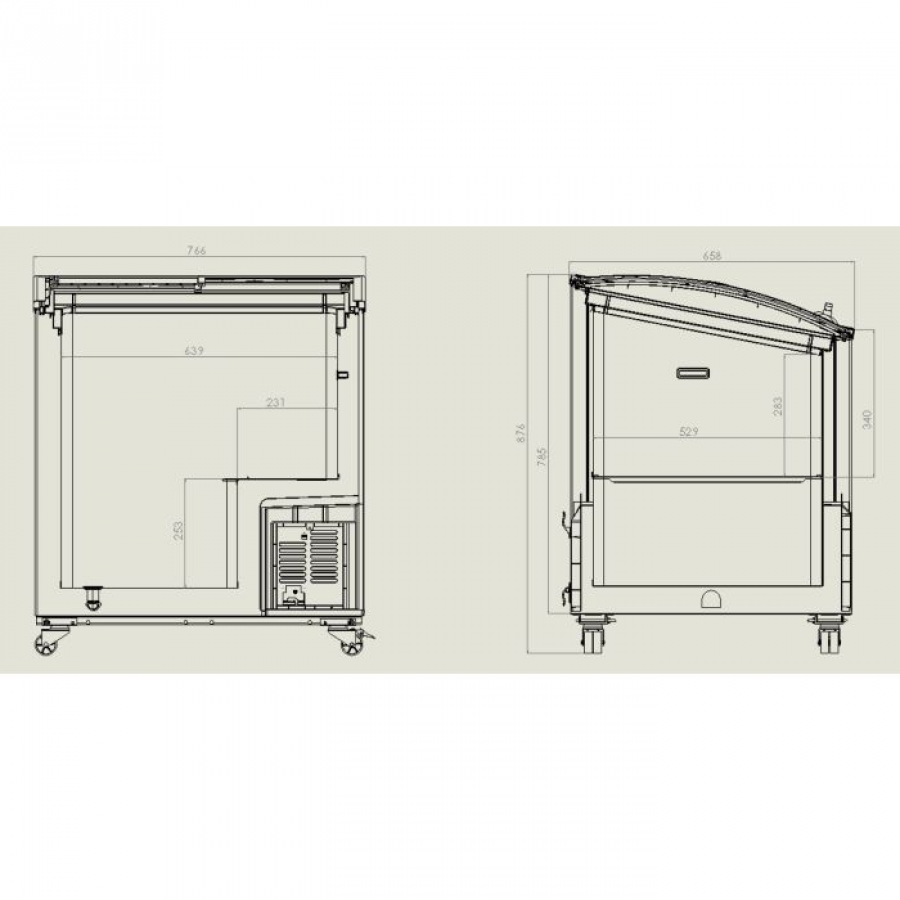 Tiefkühltruhe mit Glasdeckel 198 Liter | 767x659x879 mm