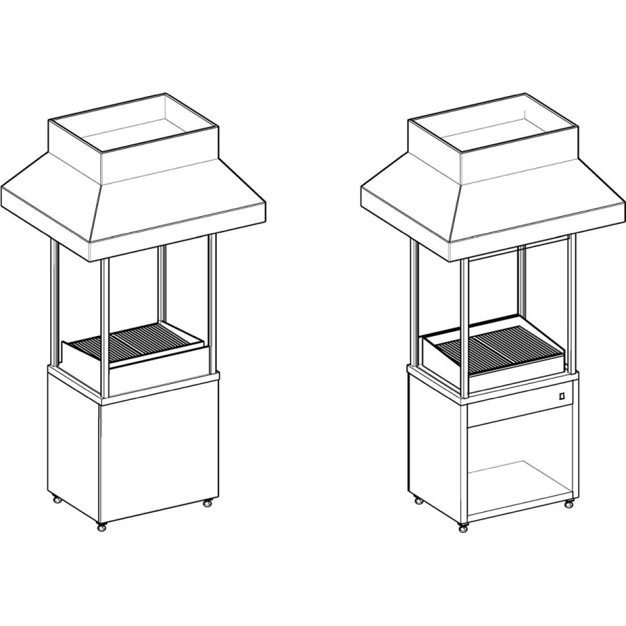 Houtskoolbarbecue op onderkast | B2040 x T850 x H2400 mm | Wit-​Zwart