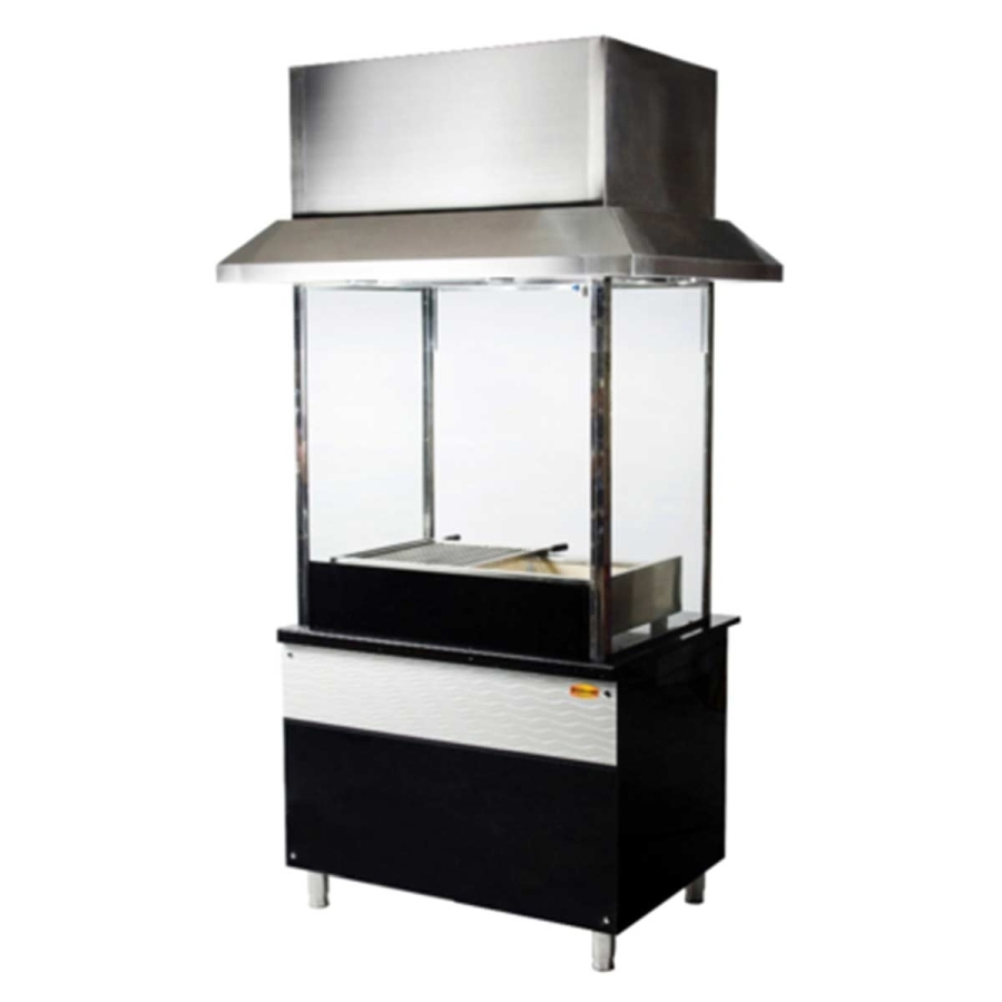 Holzkohlegrill auf Unterschrank | B1540 x T850 x H2400 | Weiß-Schwarz Holzkohlegrill auf Unterschrank | B1540 x T850 x H2400 | Weiß-Schwarz