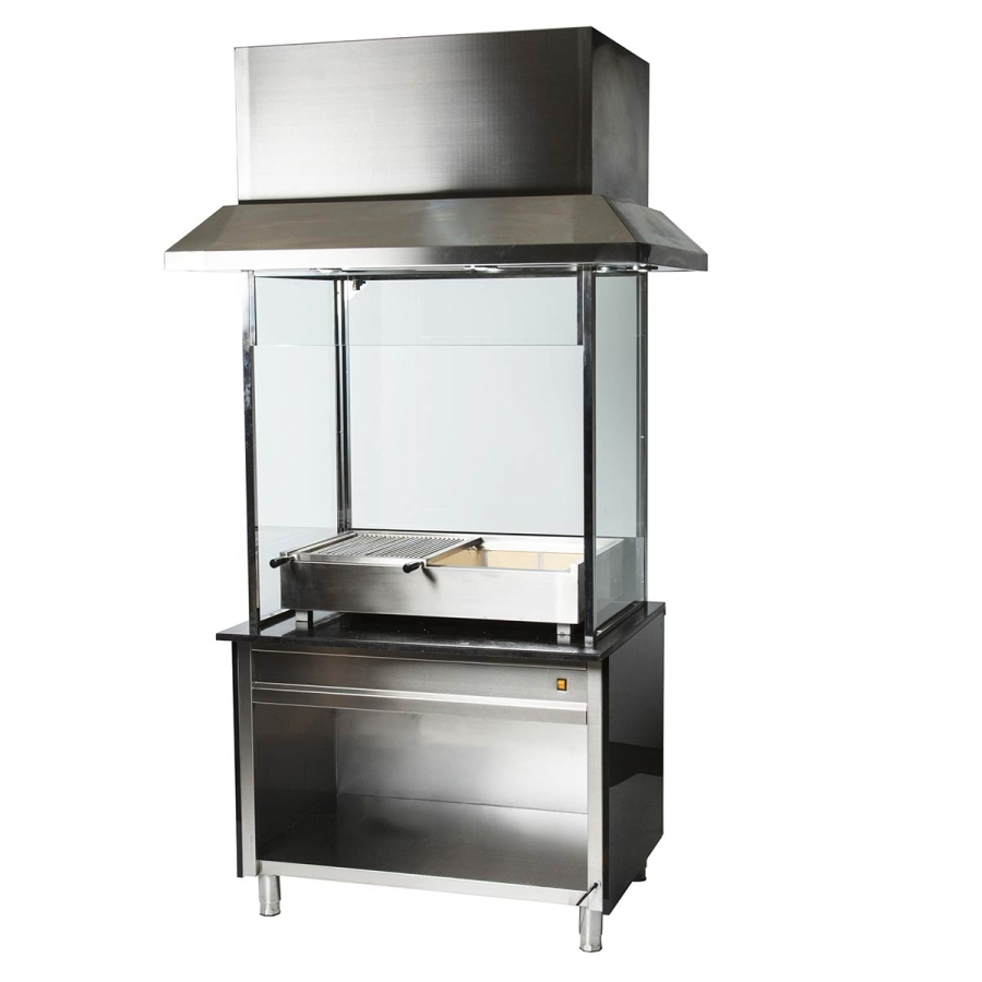 Holzkohlegrill auf Unterschrank | B2040 x T850 x H2400 | Weiß-Schwarz Holzkohlegrill auf Unterschrank | B2040 x T850 x H2400 | Weiß-Schwarz