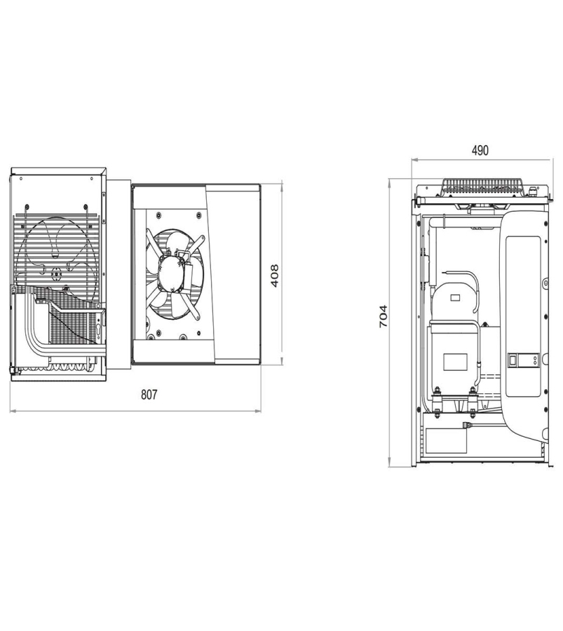 Huckepack Tiefkühlaggregat 10m³, 230V, 1.2kW Technische Zeichnung Huckepack Tiefkühlaggregat 10m³, 230V, 1.2kW Technische Zeichnung