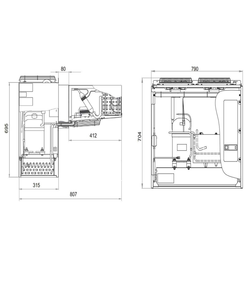 Huckepack Tiefkühlaggregat 15m³, 230V 1.3kW Technische Zeichnung Huckepack Tiefkühlaggregat 15m³, 230V 1.3kW Technische Zeichnung