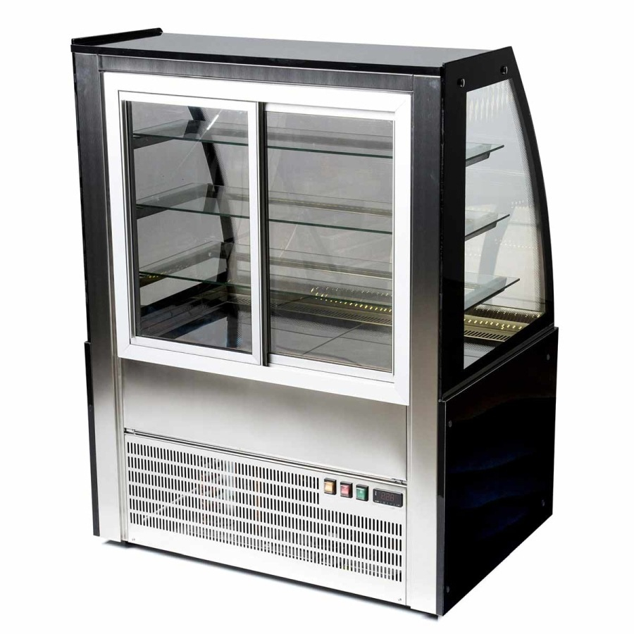 MG Hofmann Kuchenvitrine 130 cm breit | Umluftkühlung | Anti Beschlag Glas | Bordeaux-​Schwarz