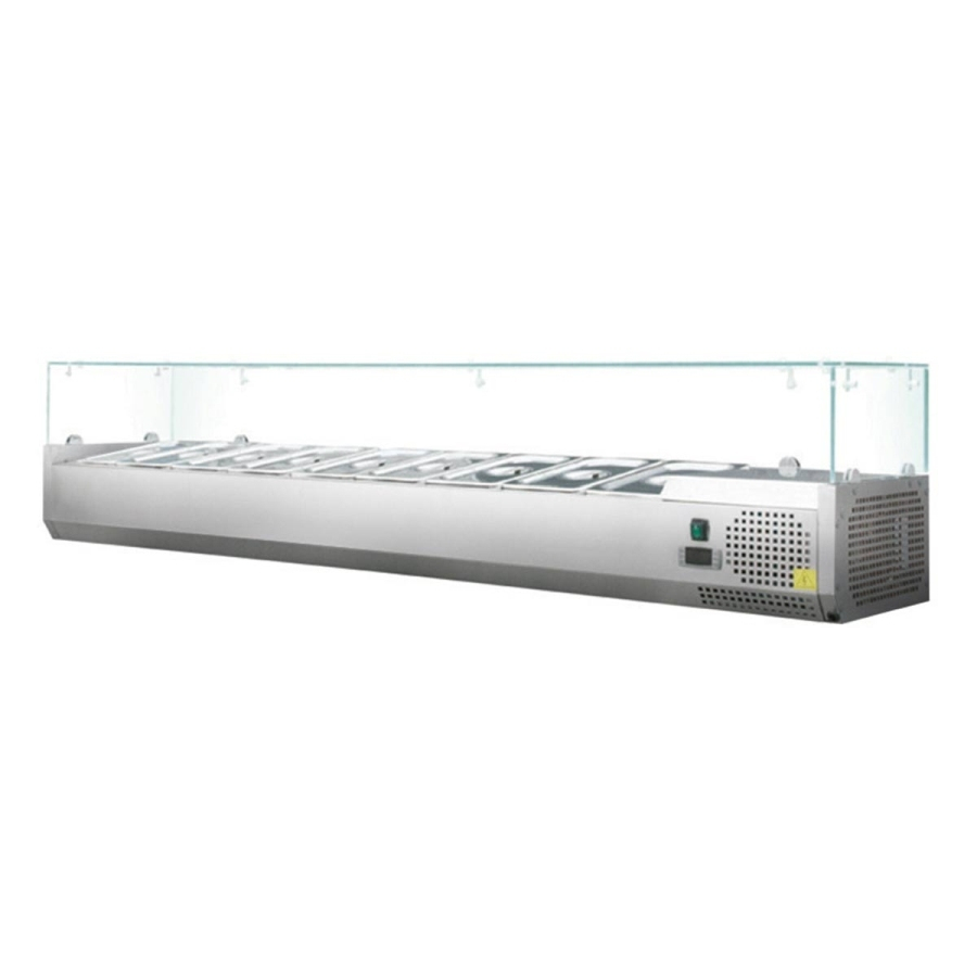 MG Hofmann koelvitrine met glazen opbouw 200 cm breed | 10x 1/4 GN
