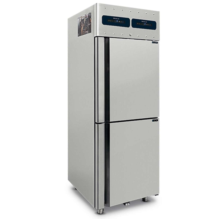 Kühlschrank 350+350 Liter aus Edelstahl mit 2 Temperaturbereichen GN 2/1 | -2°/+8°C | 0/+5°C
