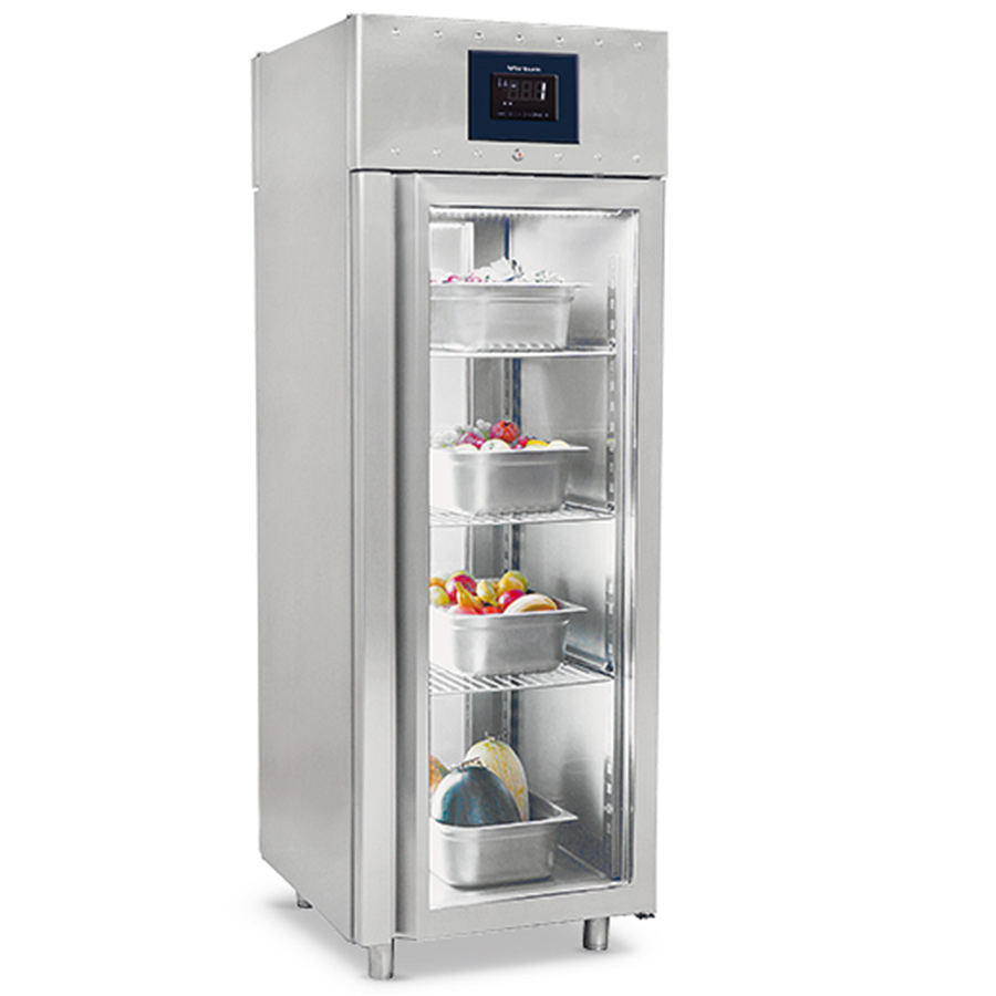 Kühlschrank 700 Liter aus Edelstahl GN 2/1 beidseitig mit Glastüren 2-8°C WiFi - Gastrohot