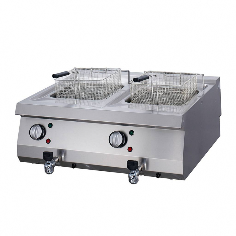 Schwerlast Fritteuse 2 x 12L Doppelgerät 70cm tief mit Ablasshahn elektrisch - Profi Fritteuse für die Gastronomie