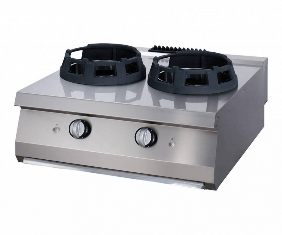 Zware Wokkoker 2 x 28,5 cm kookringen Dubbel apparaat 70 cm diep Gas