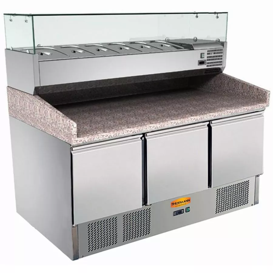Pizzatisch mit 3 Türen | Kühlaufsatzvitrine GN 1/3 Pizzatisch mit 3 Türen | Kühlaufsatzvitrine GN 1/3