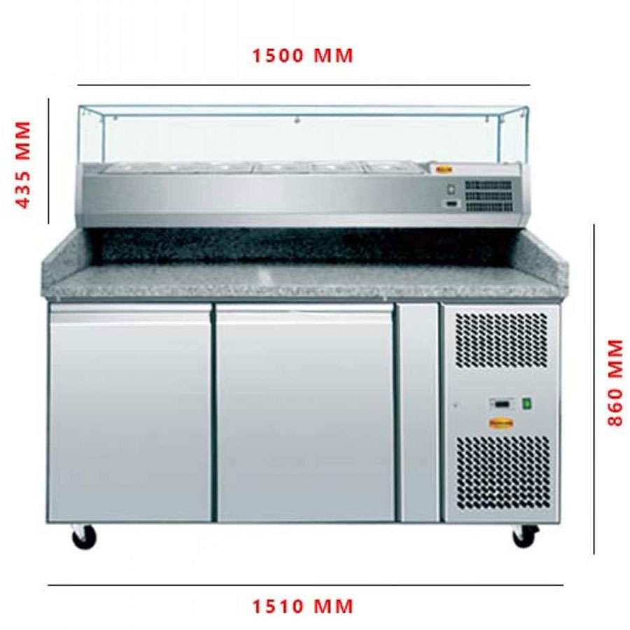MG Hofmann Pizzatisch mit Kühlaufsatz | 2 Türen | 390 Liter | Statische Kühlung | Breite 1,5 Meter