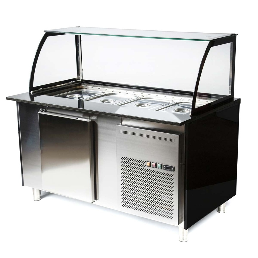 Salattheke (Dönertheke) | 4 x 1/1GN | B1500 x T850 x H1300 mm | Weiß-Schwarz