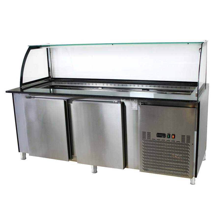Salattheke (Dönertheke) | 5 x 1/1GN | B1800 x T850 x H1300 mm | Weiß-Schwarz Salattheke (Dönertheke) | 5 x 1/1GN | B1800 x T850 x H1300 mm | Weiß-Schwarz