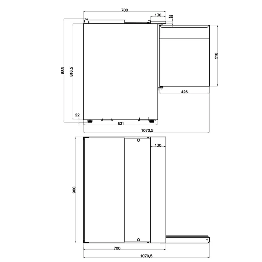 Saladette mit 2 Türen | GN 1/1 und Deckel 6x GN 1/3 + 2x GN 1/4 | B900 x T700 x H883 mm
