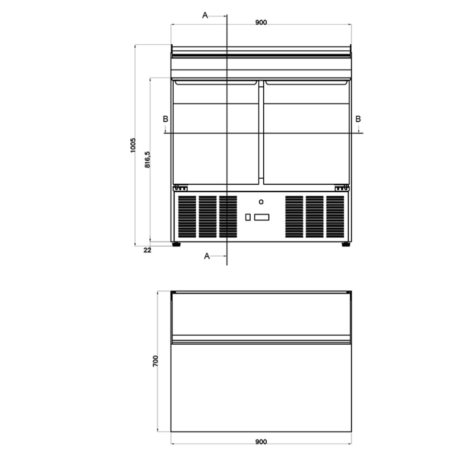 Saladette mit 2 Türen | GN 1/1 5x GN 1/6 | B900 x T700 x H1005 mm