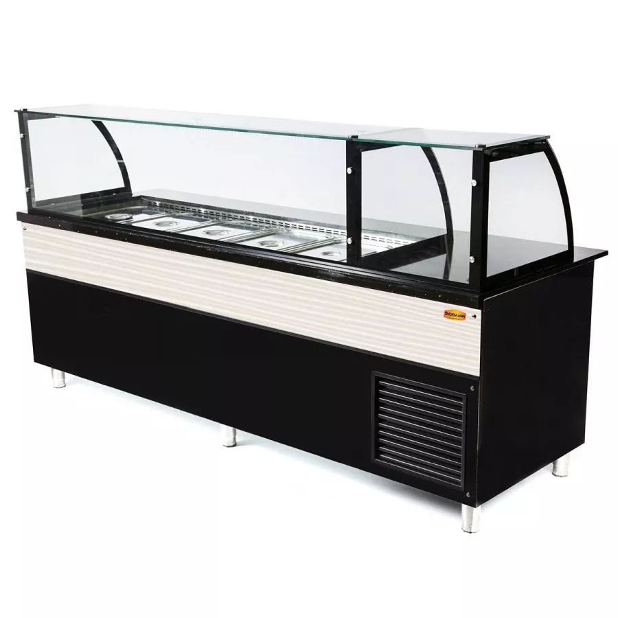 Saladette mit Kassentisch und 2 Türen, 1 Satz Schubladen, weiß-schwarz - Gastrohot Saladette mit Kassentisch und 2 Türen, 1 Satz Schubladen, weiß-schwarz - Gastrohot