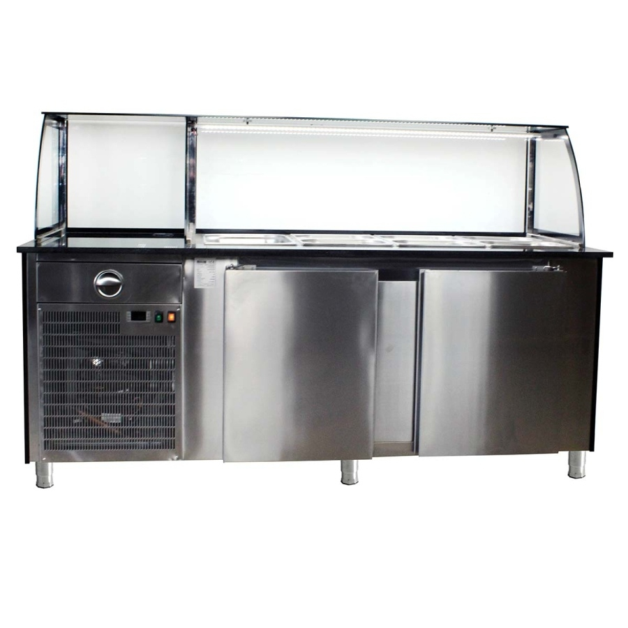 Salattheke (Dönertheke) mit Kassentisch | 4 x 1/1 GN | B2000 xT850 x H1300 mm | Weiß-Schwarz