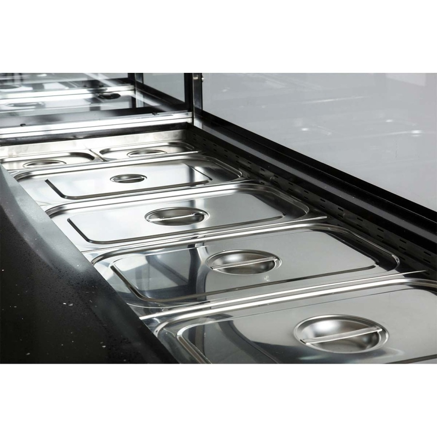 Salattheke (Dönertheke) mit Kassentisch | 4 x 1/1 GN | B2000 xT850 x H1300 mm | Weiß-Schwarz